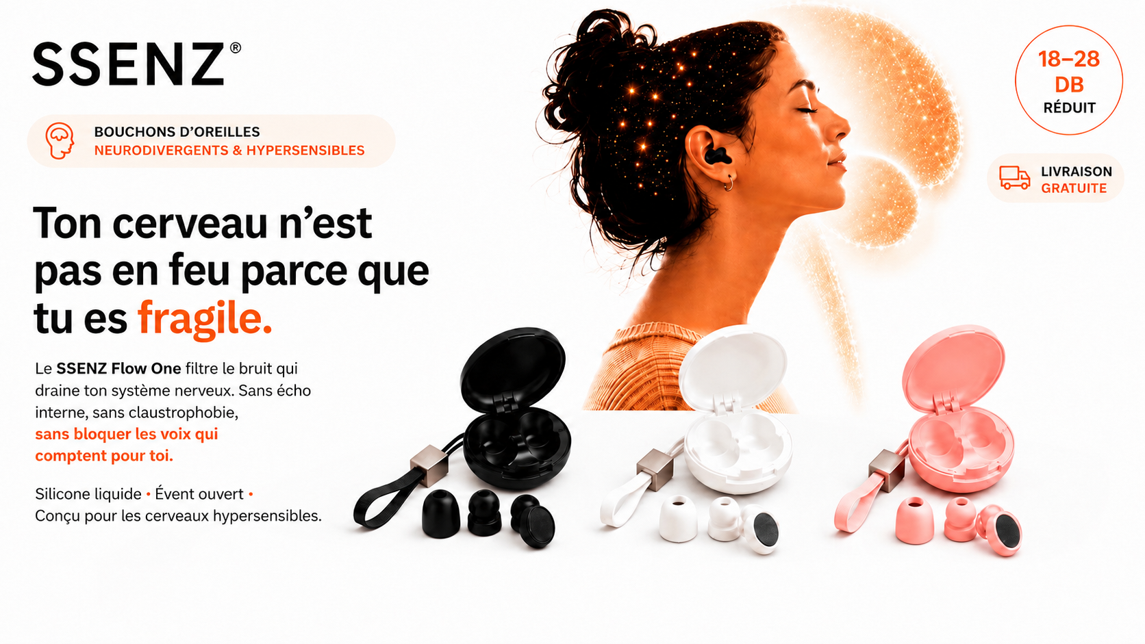 SSENZ Flow One — Bouchons d'oreille pour cerveaux neurodivergents et hypersensibles